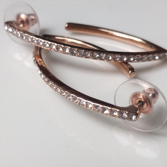 a new day Jewelry - A New Day Rose Gold Rhinestone Long V-Shaped Hoops